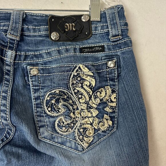 Miss Me jeans sz 28 JP5468B distressed Embroidered Stud fleur de lis bling - Picture 1 of 6